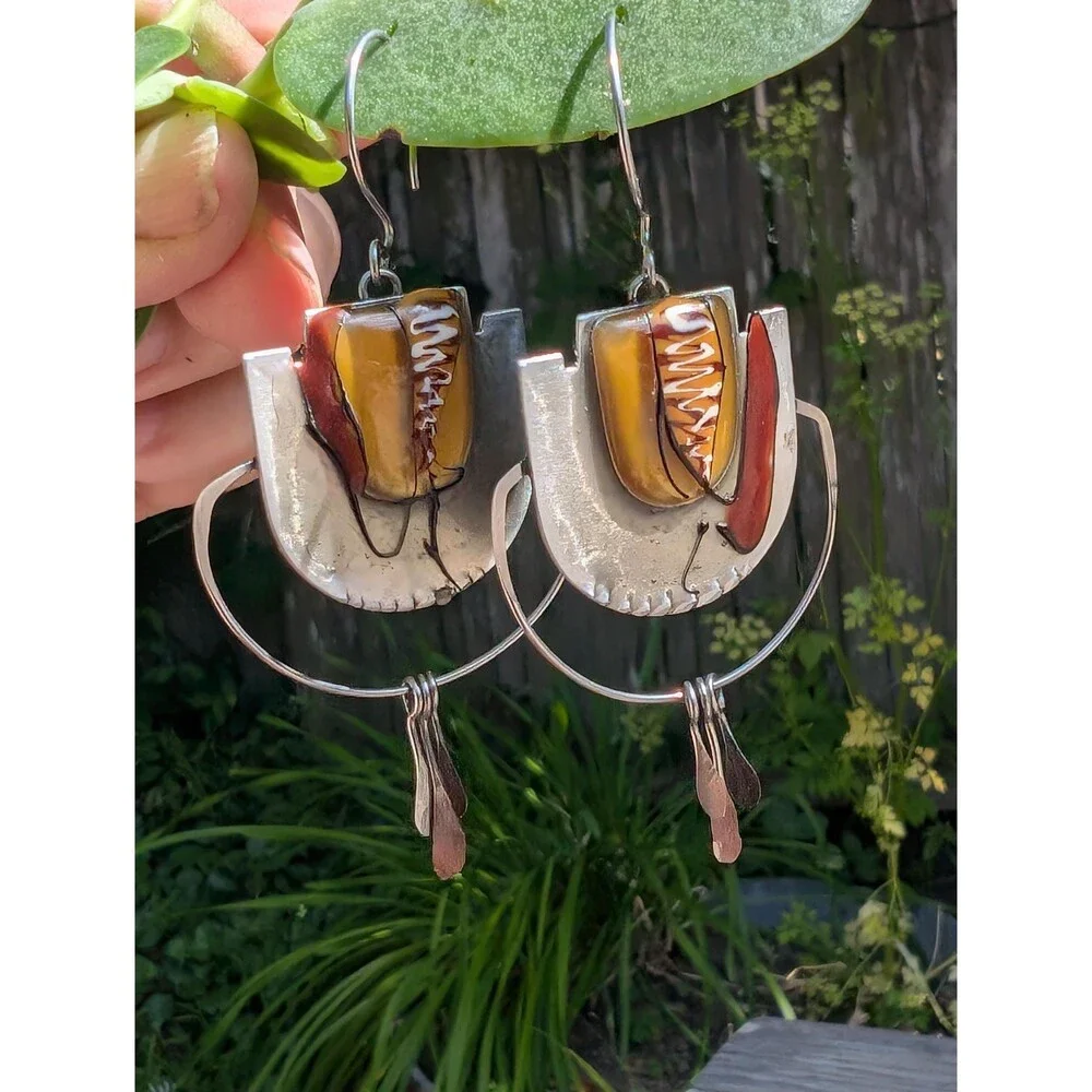 Vintage Abstract Enamel Metal Dangle Earrings